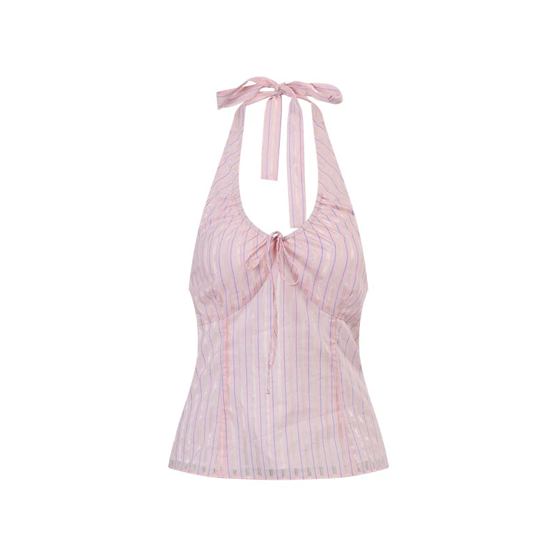 Ablueberry Striped Neck Short Vest