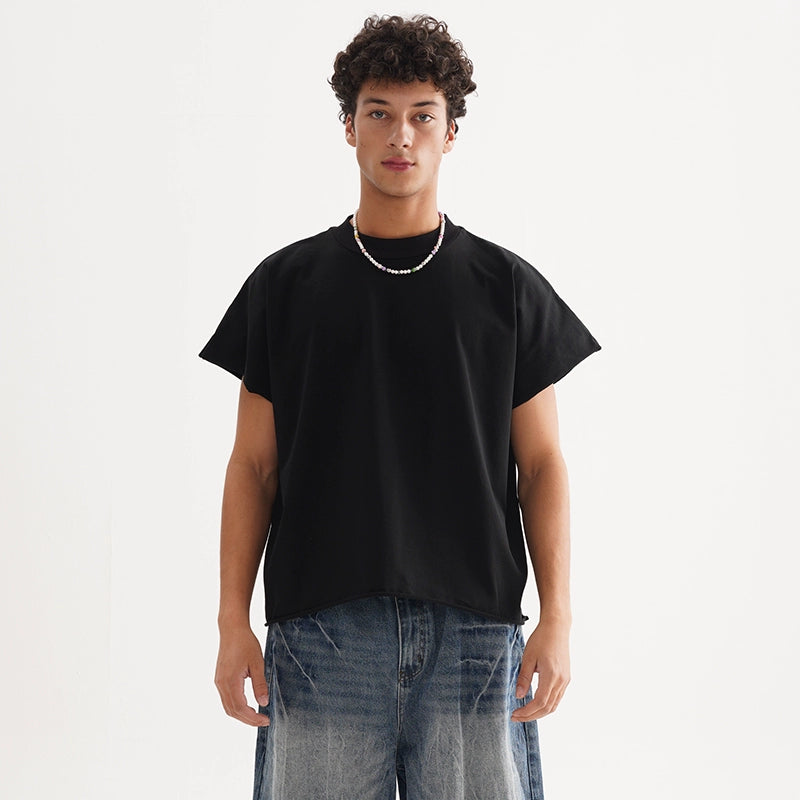 FIVE MEN short rough edge one-piece sleeve pure cotton BOXY Tee