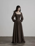 INDULG Square Neck Waist Flared Sleeve Dress