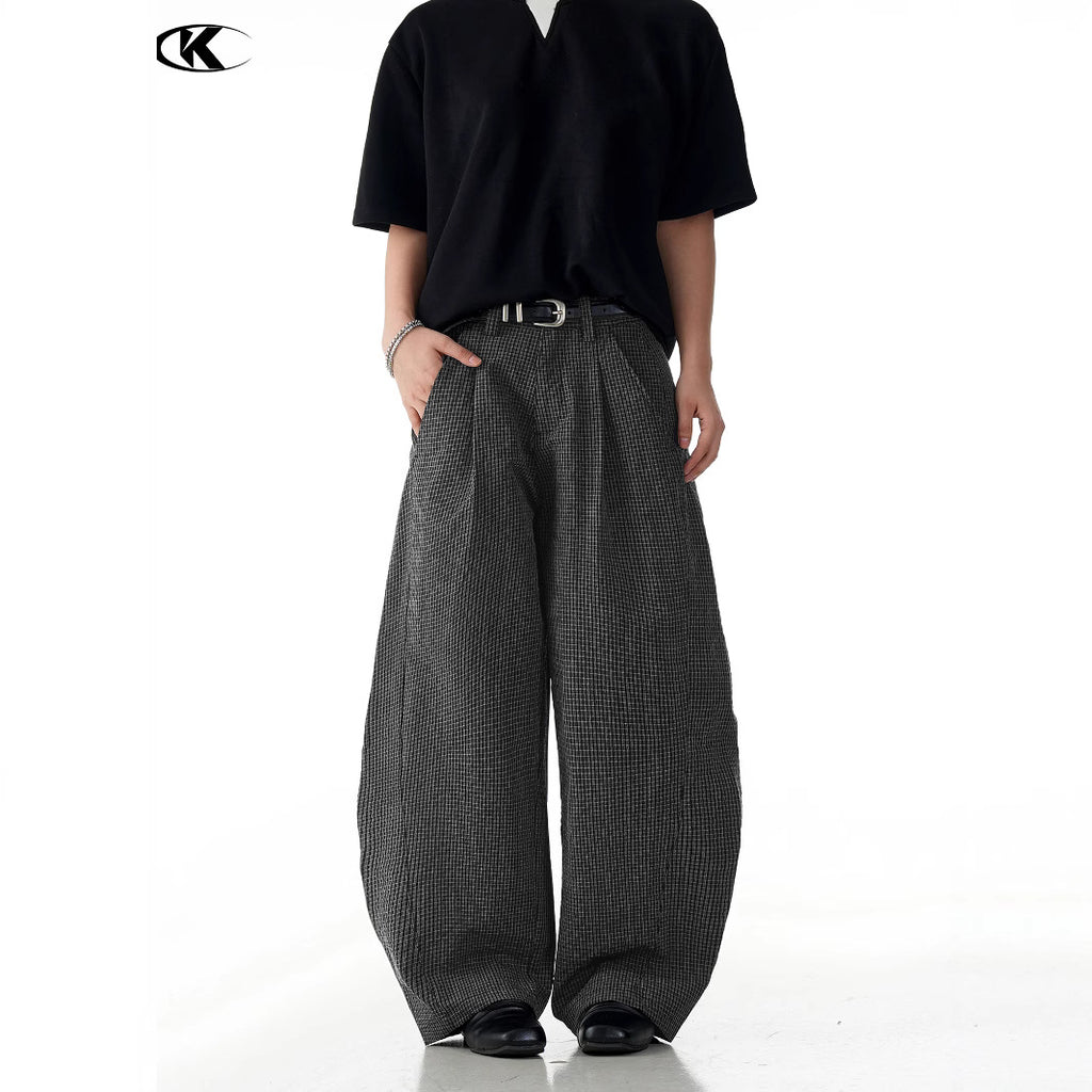 11KN Plaid Casual Loose and Thin Wide-leg Pants