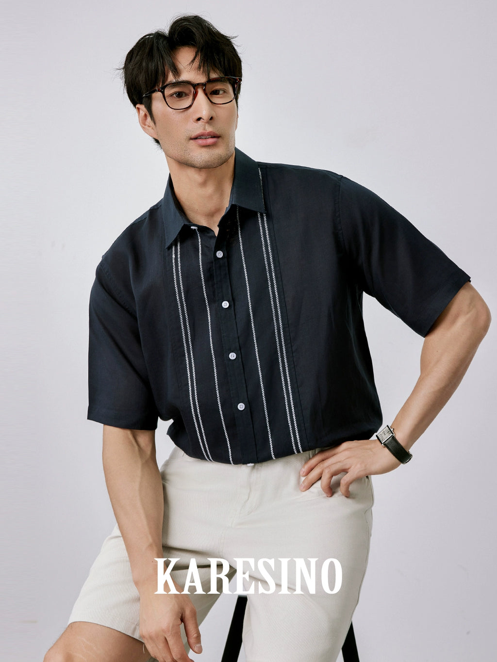 KARESINO Breathable Contrast Casual Short Sleeve Shirt