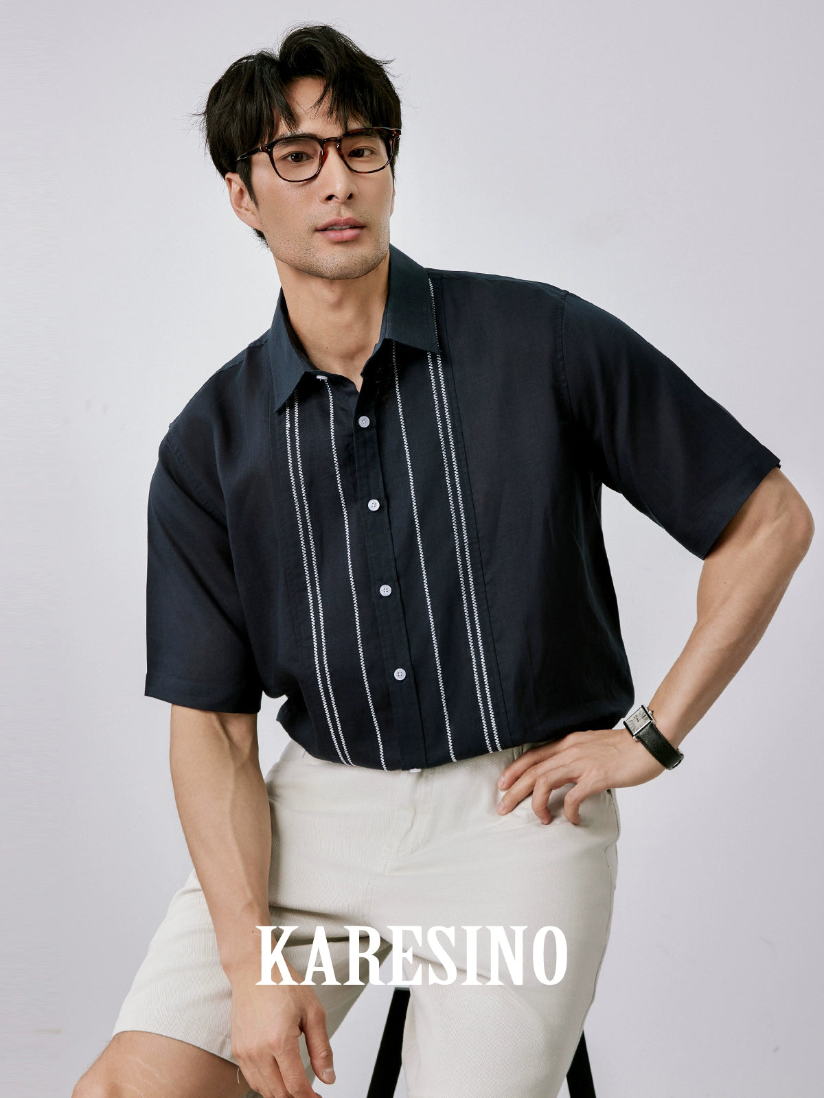 KARESINO Breathable Contrast Casual Short Sleeve Shirt