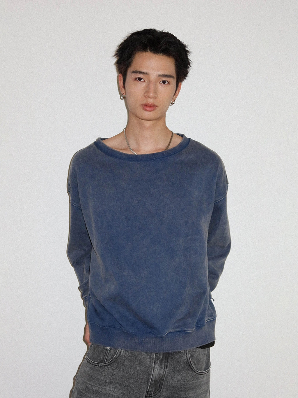 FUNKYFUN Loose Boat Collar Drop Shoulder Pullover Sweater