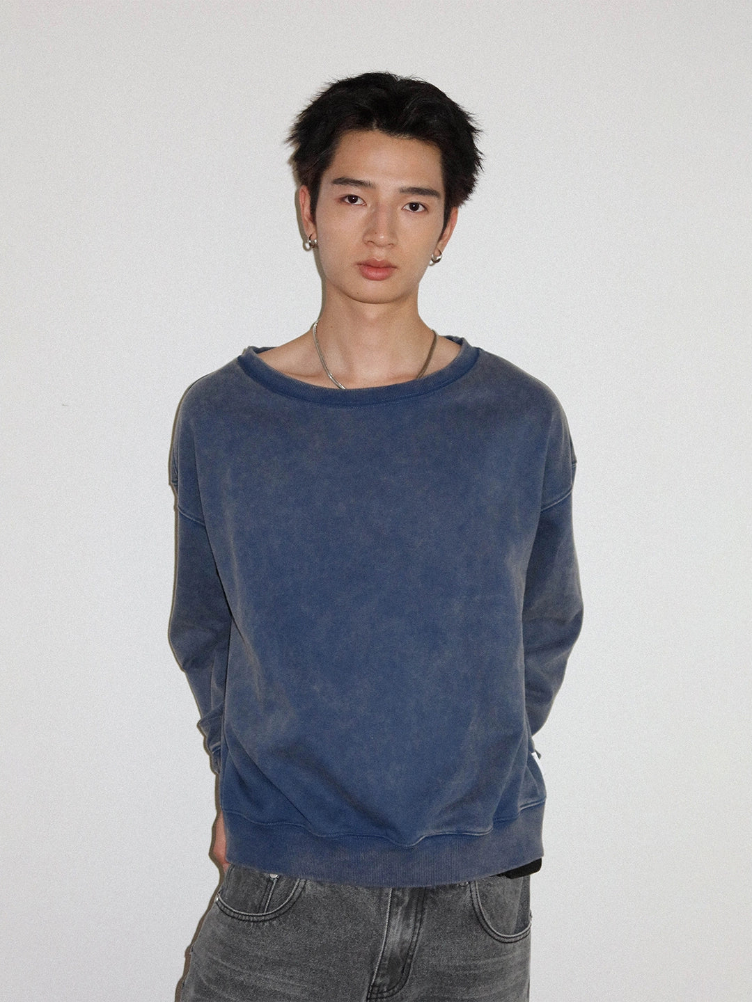 FUNKYFUN Loose Boat Collar Drop Shoulder Pullover Sweater