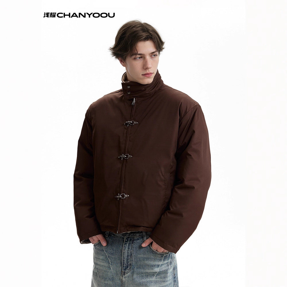 CHANYOOU Retro Double-sided Wear Splicing Thousand Bird Grid Thickened Cotton-padded Coat