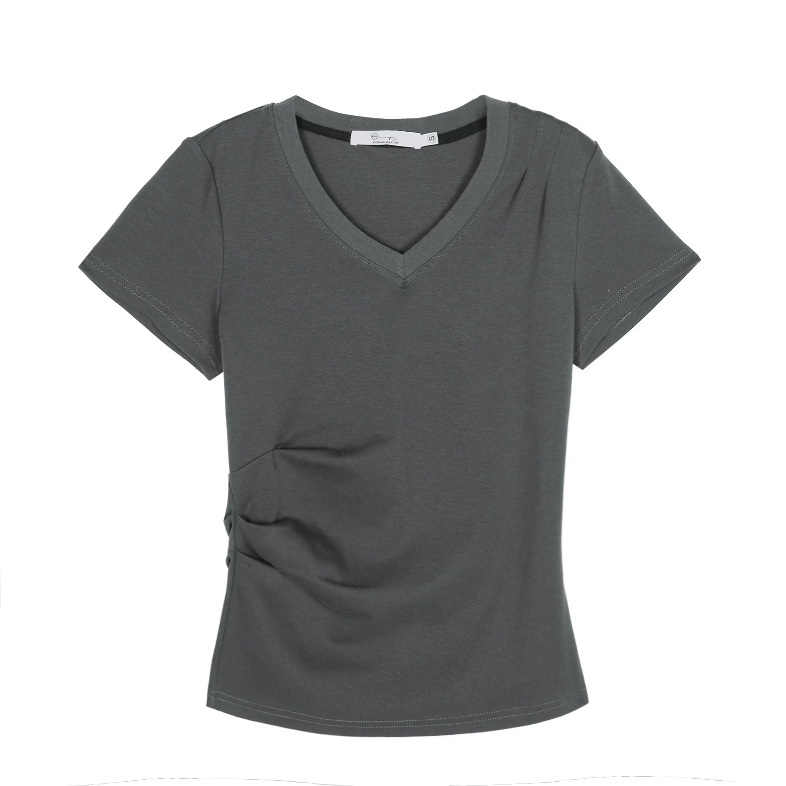 XUJING Pleated Front Shoulder Slim and Thin Tee