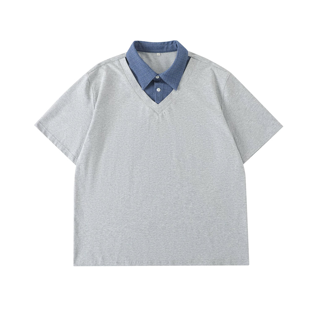 LR Cool Contrasting False Two-piece Tee