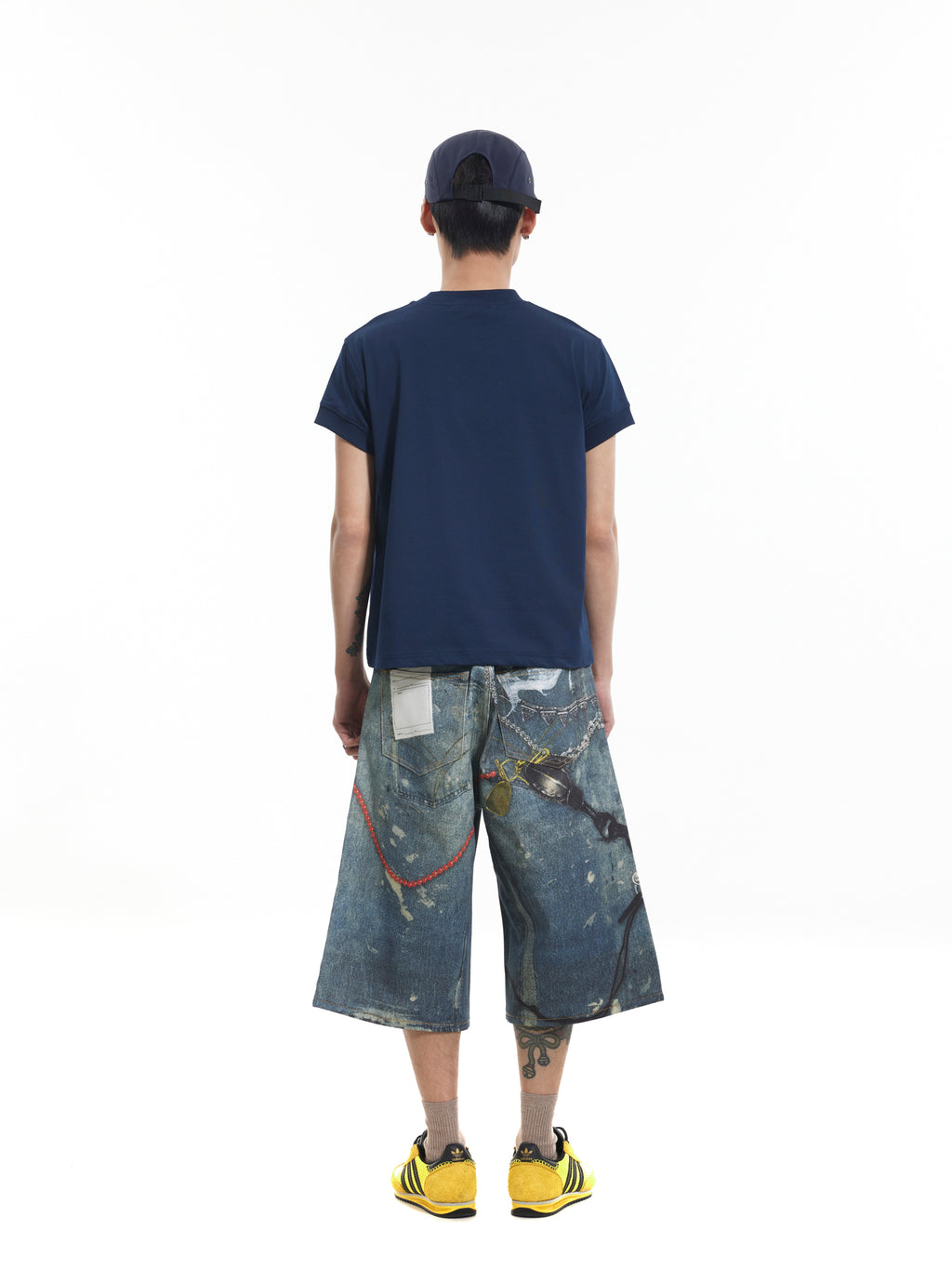 BTSG 3D digital printing ink splashing chain denim shorts