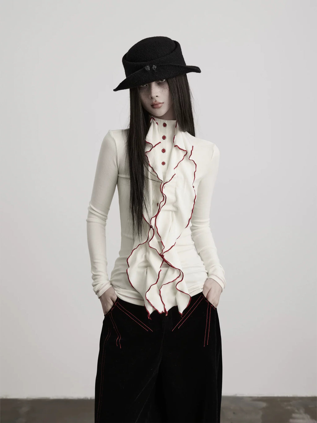 INDULGE Contrast Color Wave Waist Long Sleeve