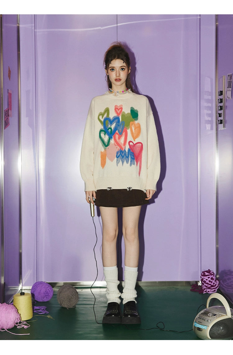 UNIFREE Lazy Style Crew Neck Thickened Ripped Knitted Sweater