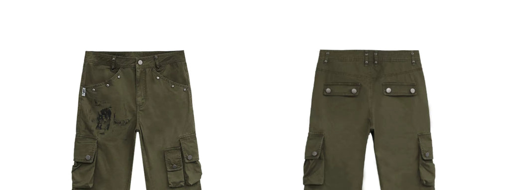 FUZZYKON Retro Portrait Printing Tooling Flared Pants