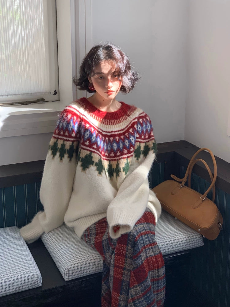 KELIFAN Vintage Thickened Loose Knitted Sweater