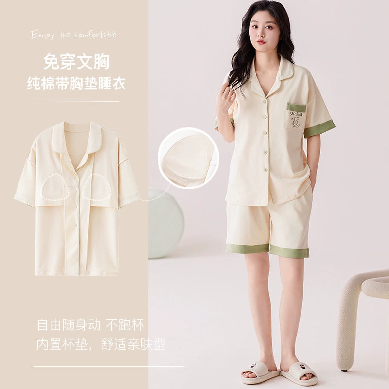 Urban Butterfly with Chest Pad Long Sleeve Three-piece Set Loungewear