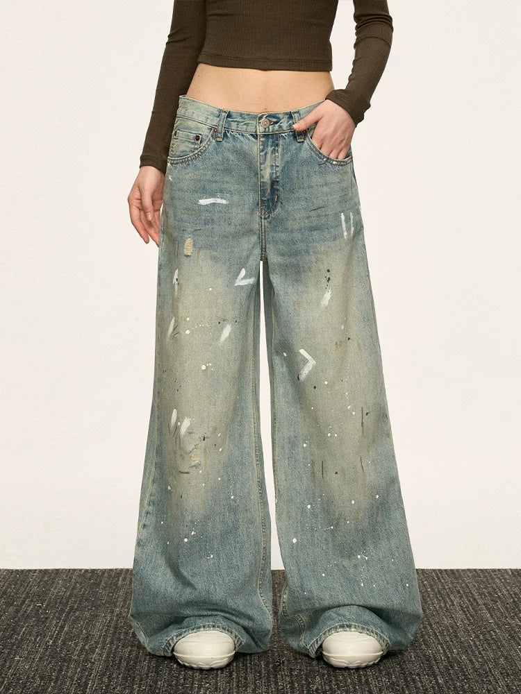 Aaisup Vintage Ink Splash Loose Jeans