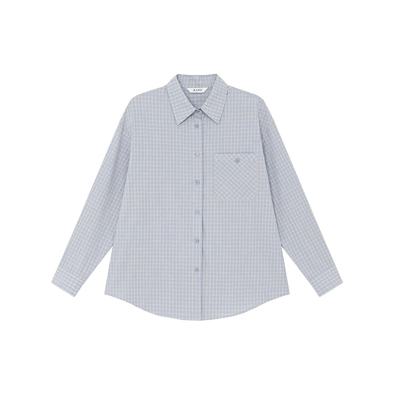 KANO Plaid Bag Long-sleeved Loose Shirt