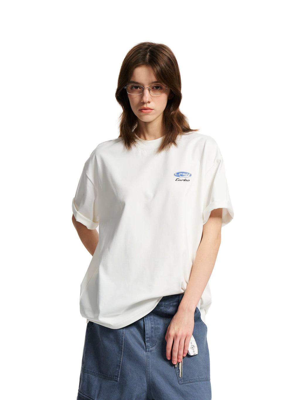Loopsoon Retro Letter Pattern Contrasting Color Printing Loose Tee