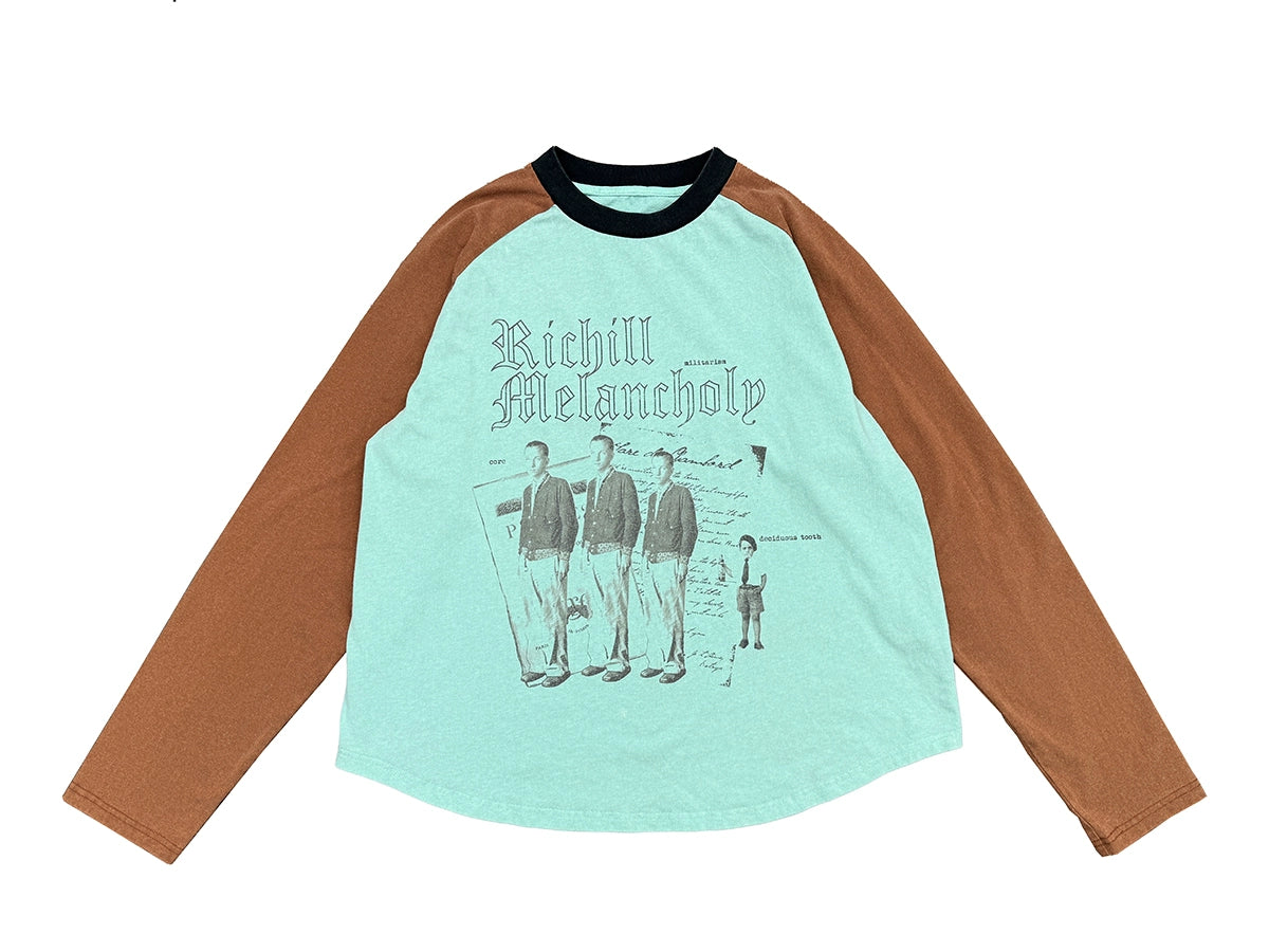 RICHILL Color Matching Washed Patch Printed Shoulder Sleeve Long Sleeve