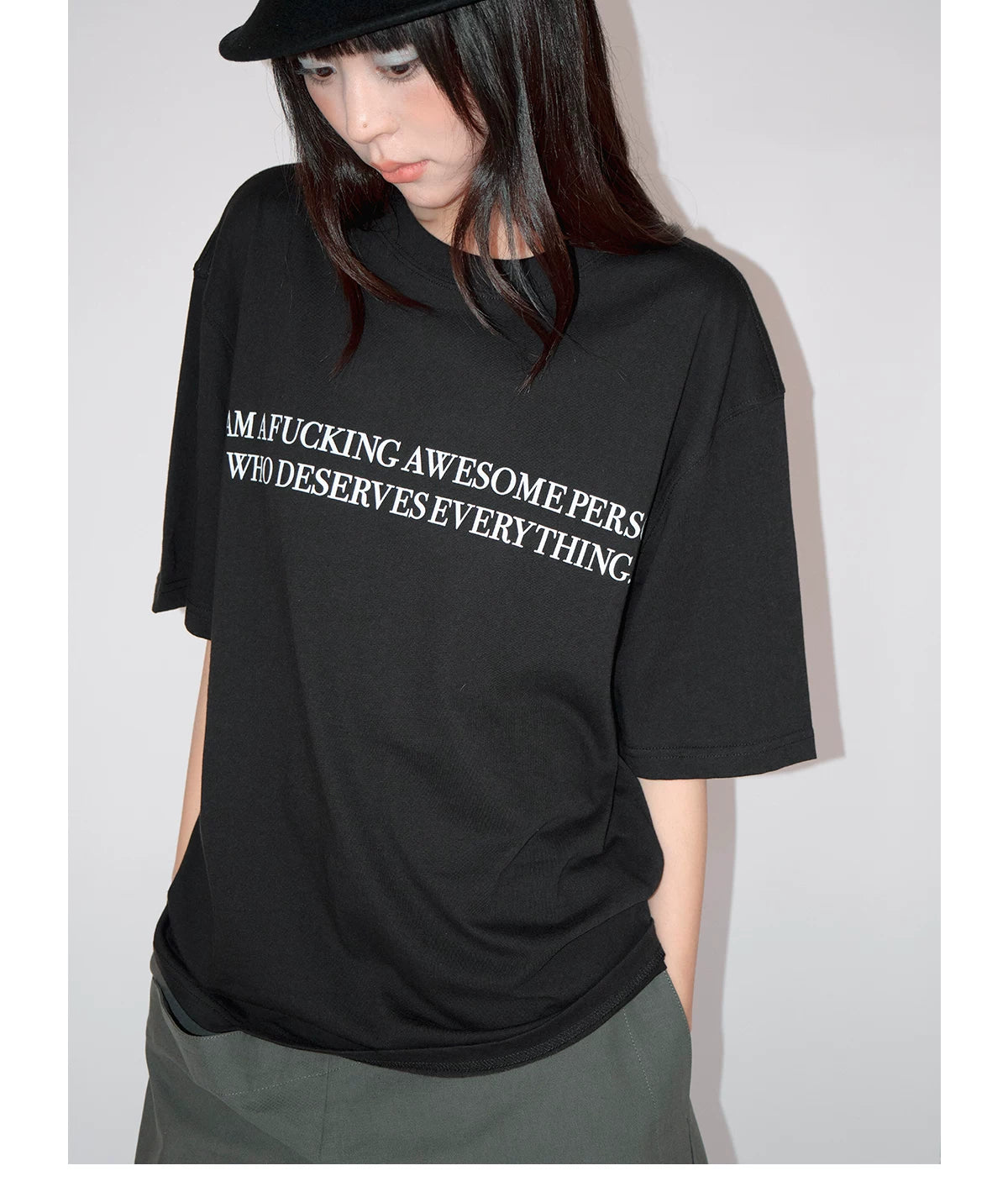 FUNKYFUN Slogan Printing Skin-friendly Loose Tee
