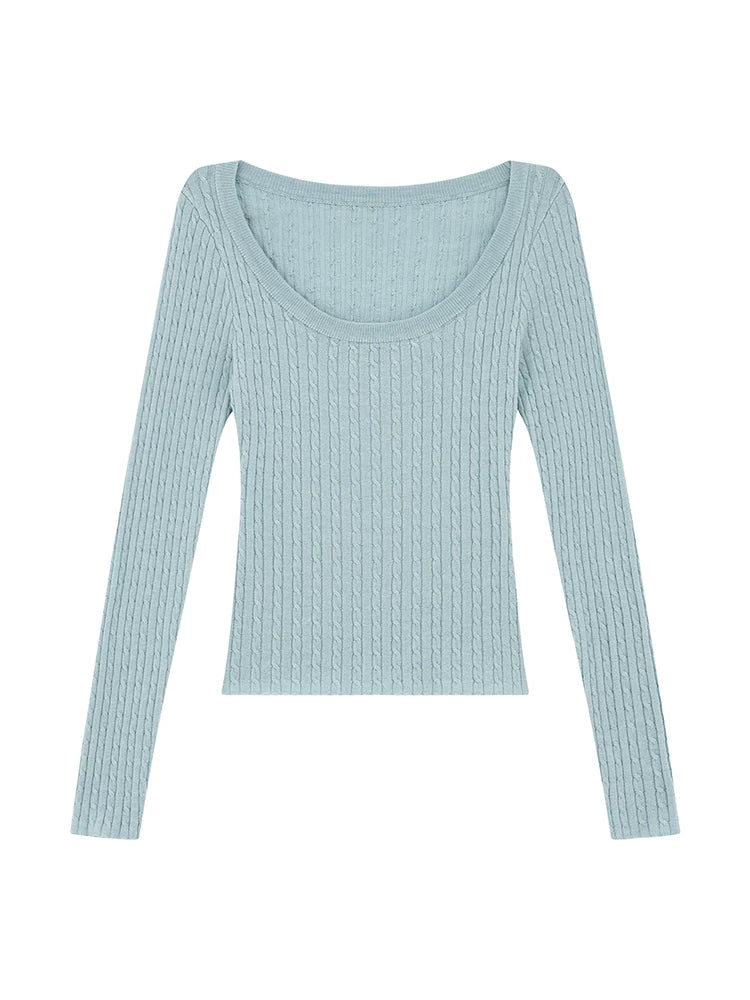 KANO Crew Neck Stretch Slim-fit Twisted Knitted Sweater