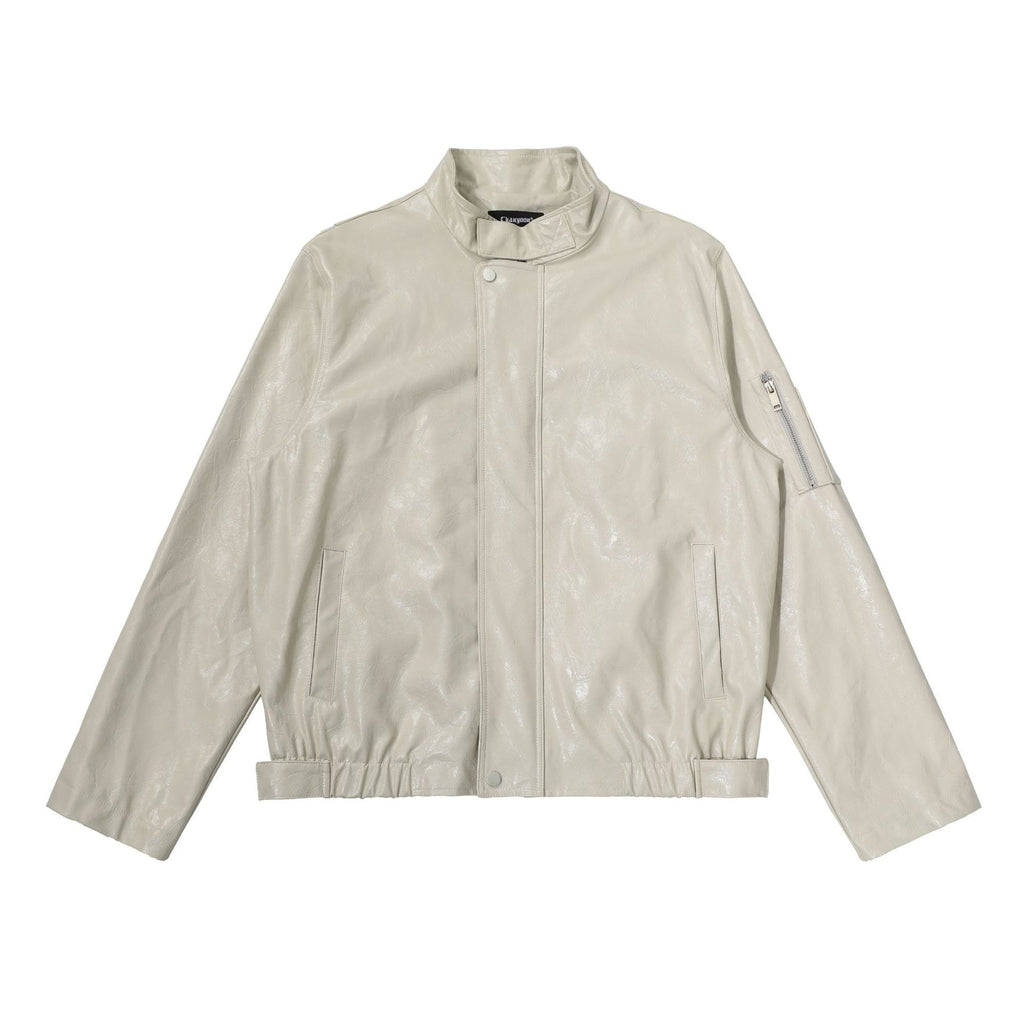 CHANYOOU Vintage Stand-up Collar Leather Jacket