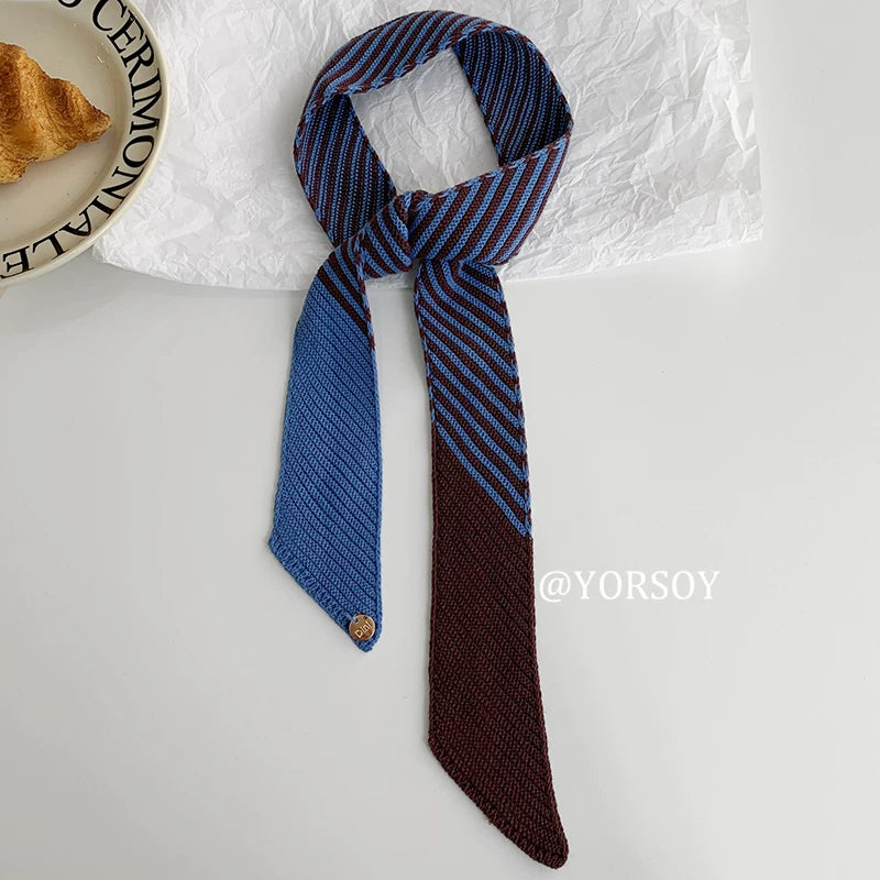 YORSOY Vintage College Style Long Tie Silk Scarf