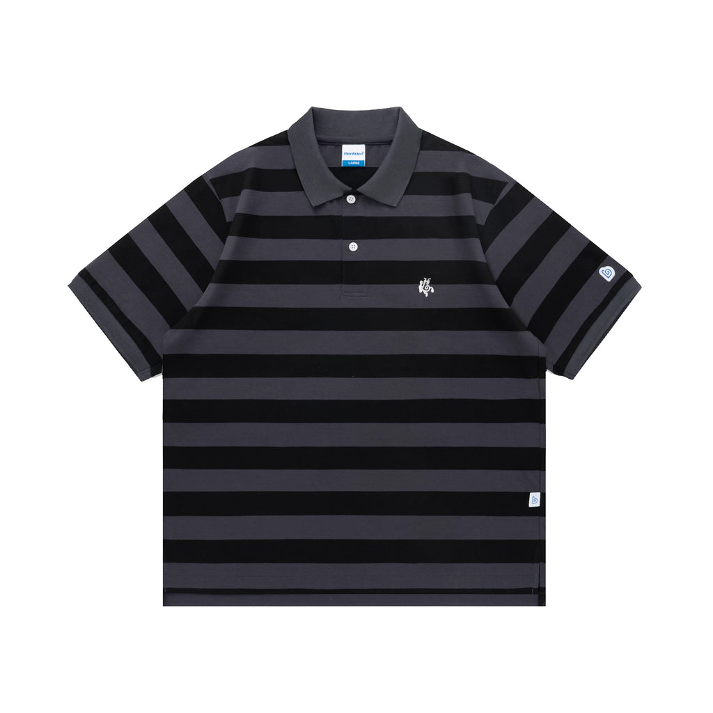 BENT IDEA Wide Stripe Embroidered Polo Shirt Tee