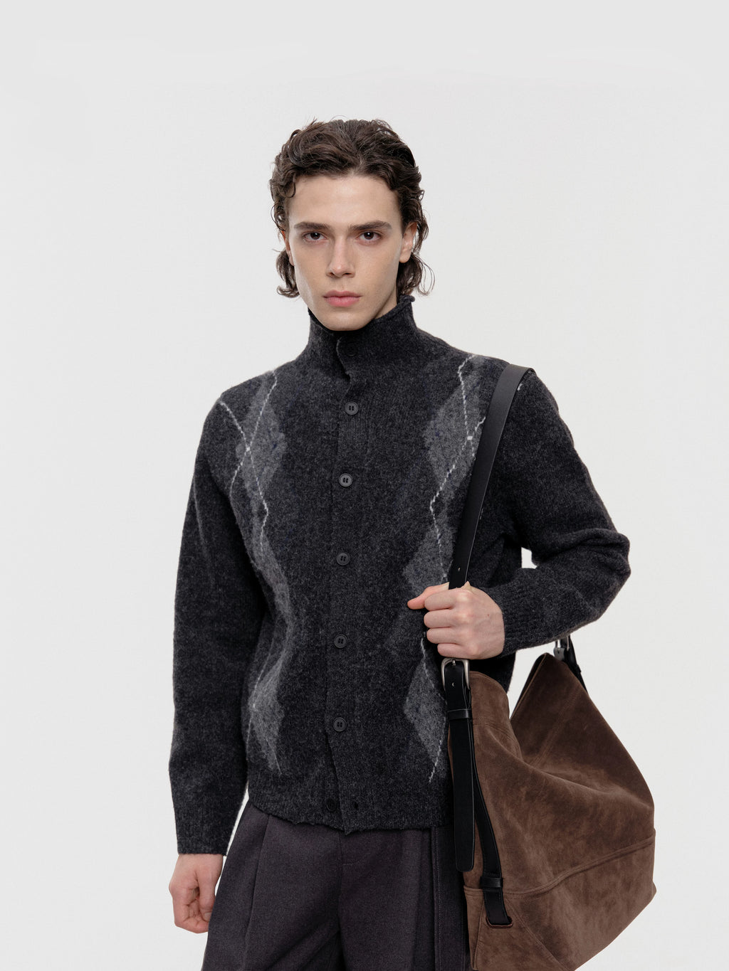 Stay The Night Diamond Grids Half Turtleneck Cardigansweater
