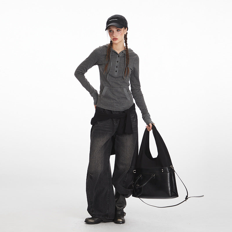 Nariele Striped Slim Fit Hooded Long Sleeve