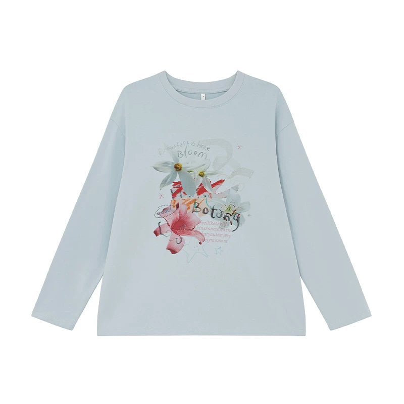 Kano Plant Print Loose Lazy Style Long Sleevest