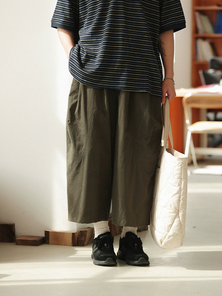NOEARS Japanese Retro Loose-fitting Wide-leg Cropped Pants