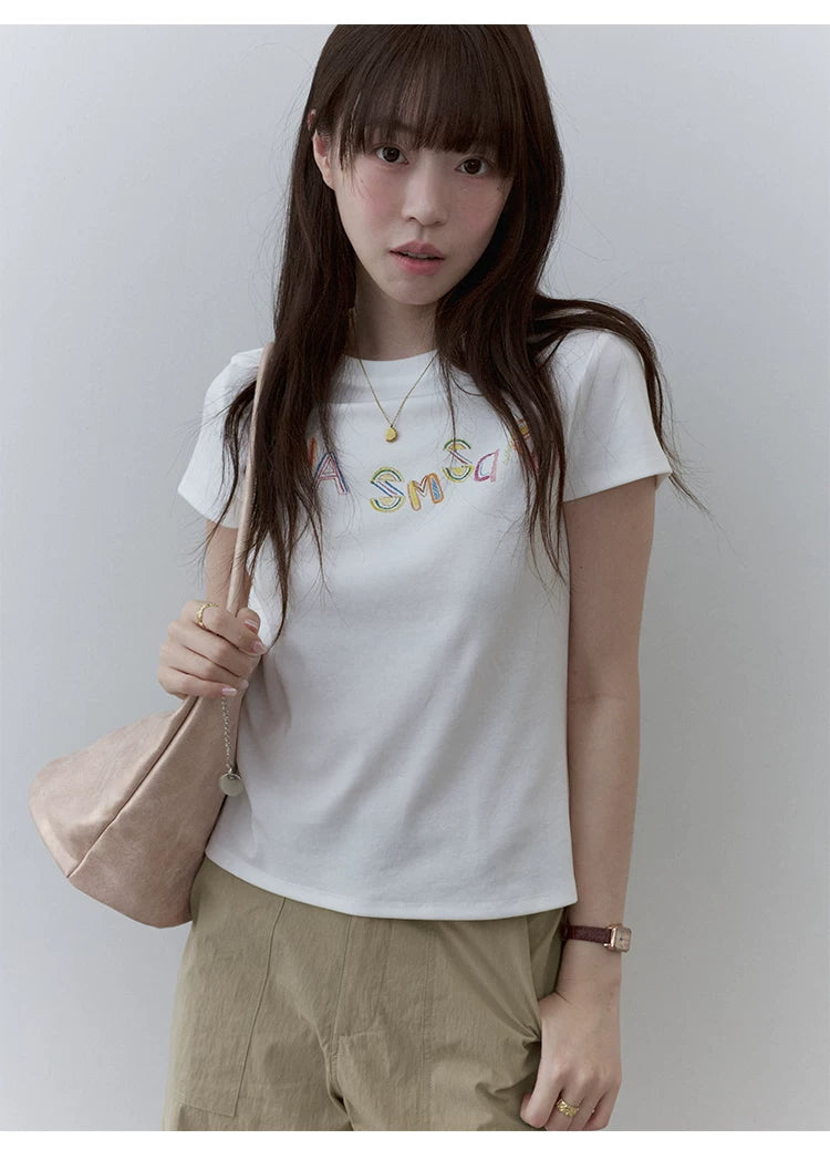 VOOE Graffiti Letter Print Crew Neck Versatile Tee