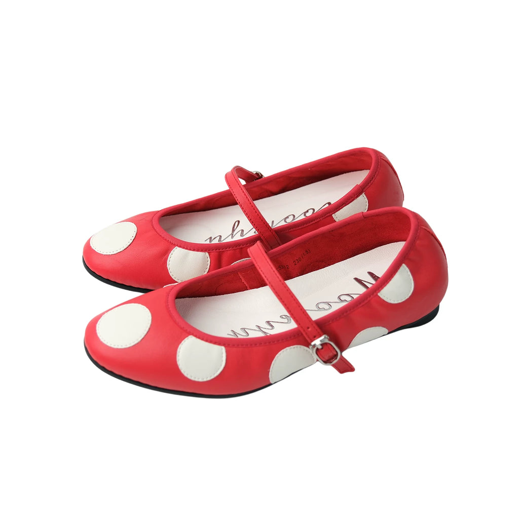Mooreyu Polka Dot Round Head Shallow Mouth One Word with Flat Shoes
