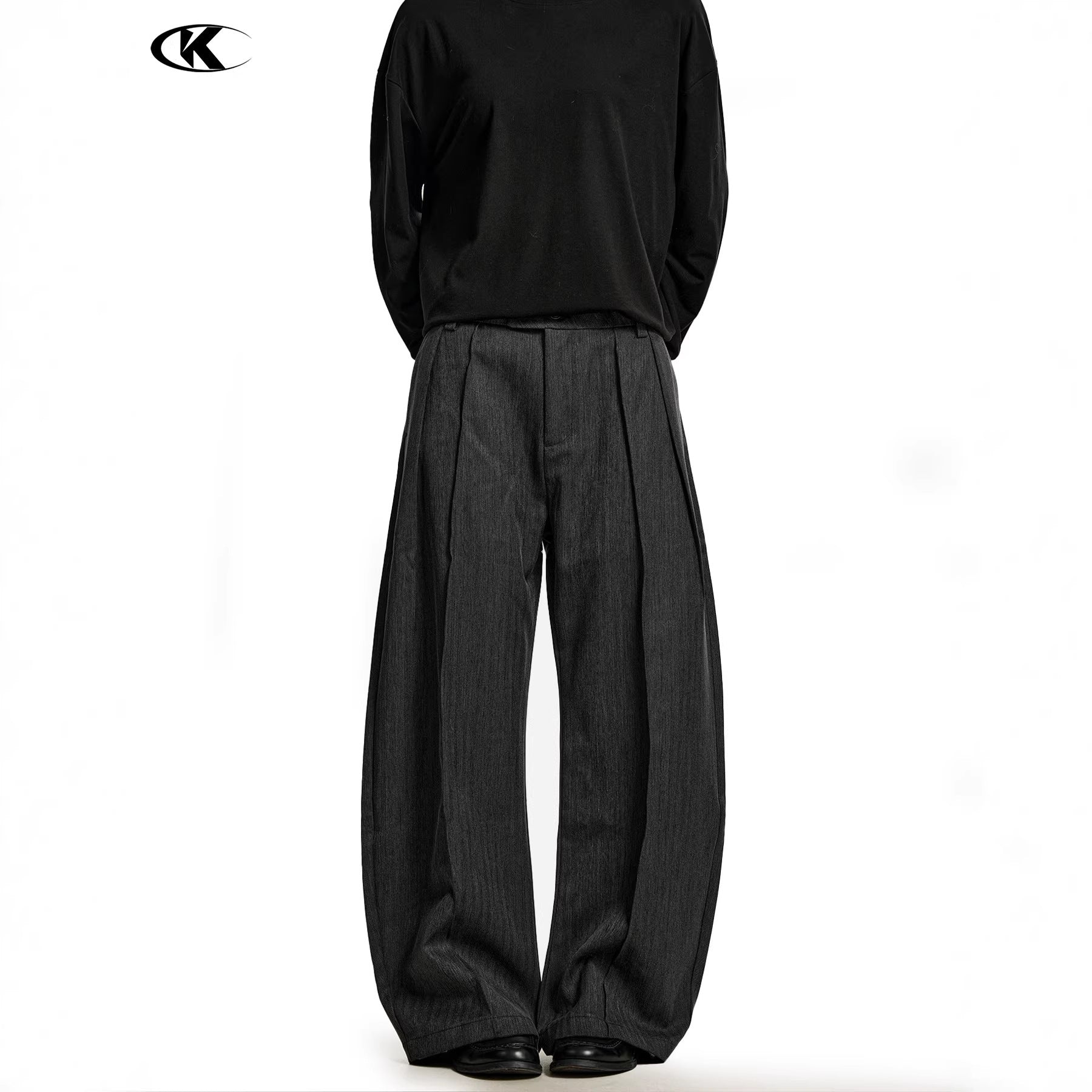 11KN Double Pleats A-Line Curved Leg Trousers