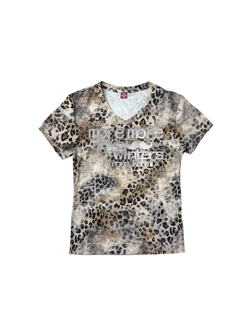 DETW Leopard Print Slogan Print V-neck Front Shoulder Tee