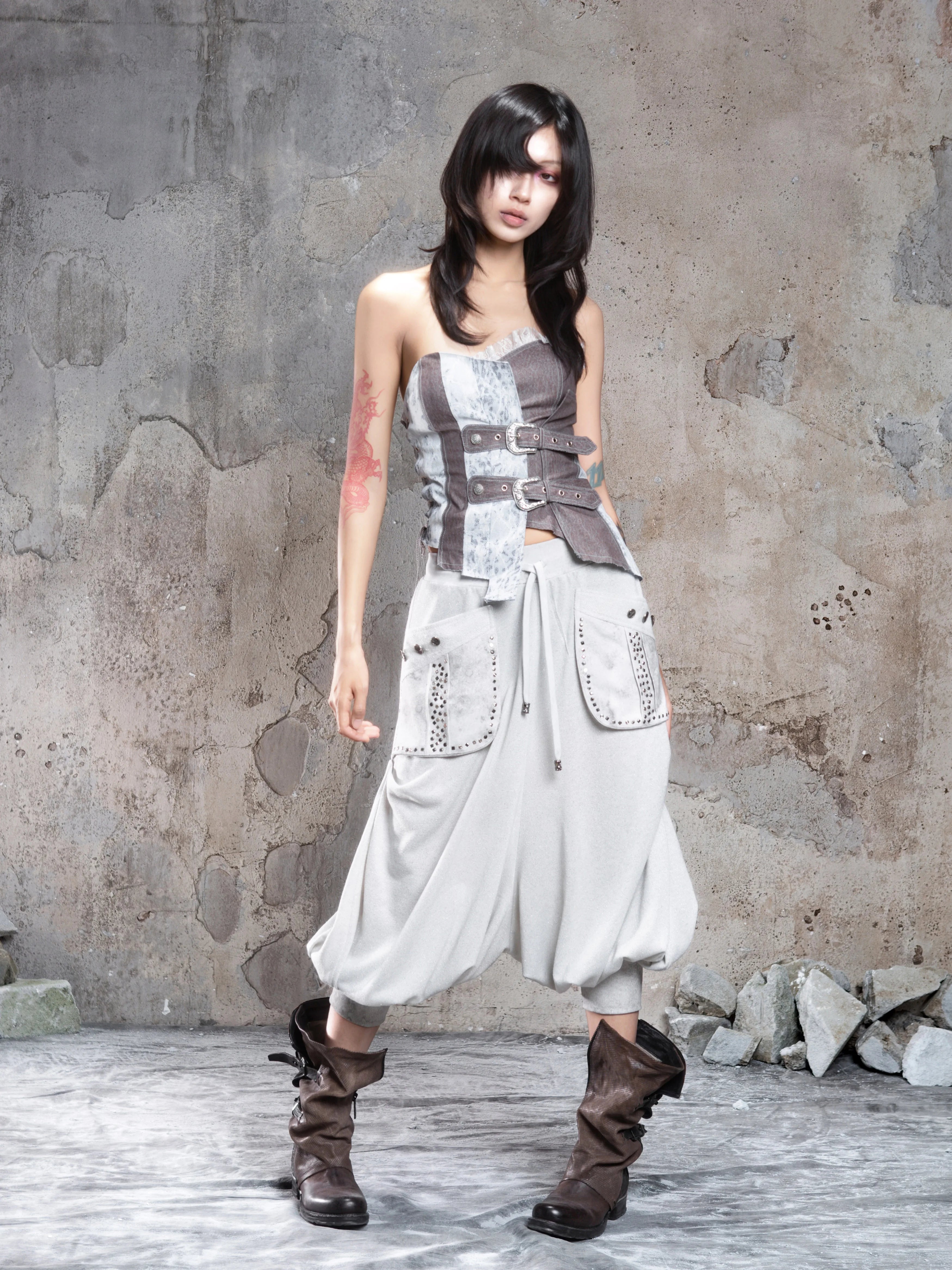 ARIADNAw Strap Irregular Slim Tube Top