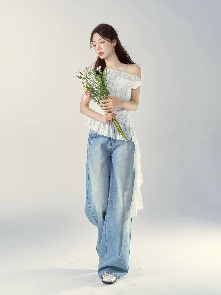 Wildberry Lace Off-the-shoulder Slanted Tee