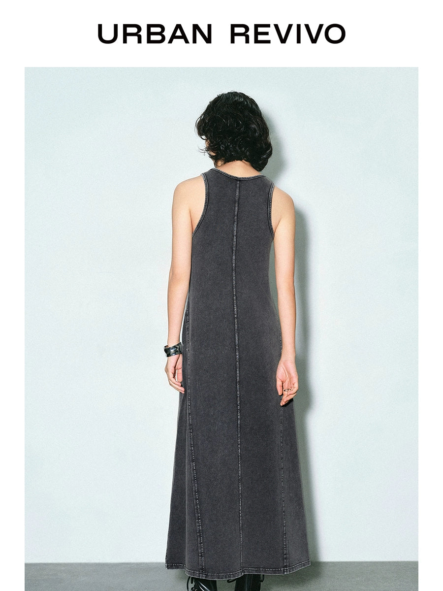 URBAN REVIVO Old Washing Water Dividing Line Design Sense Sleeveless Dress