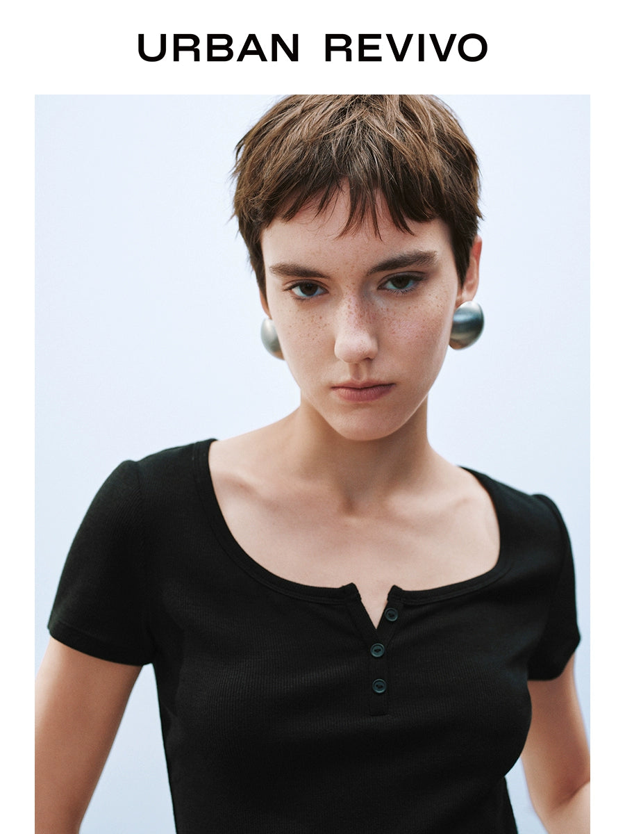 URBAN REVIVO Slim Button-up Tee