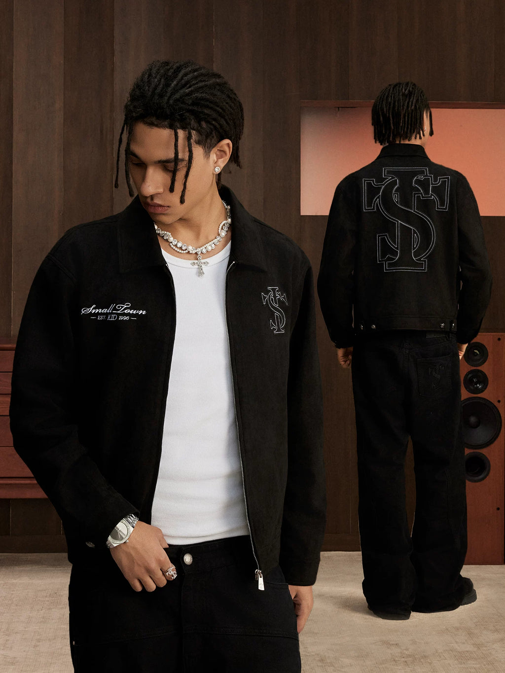 STK Faux Suede Corduroy Spliced Jacket