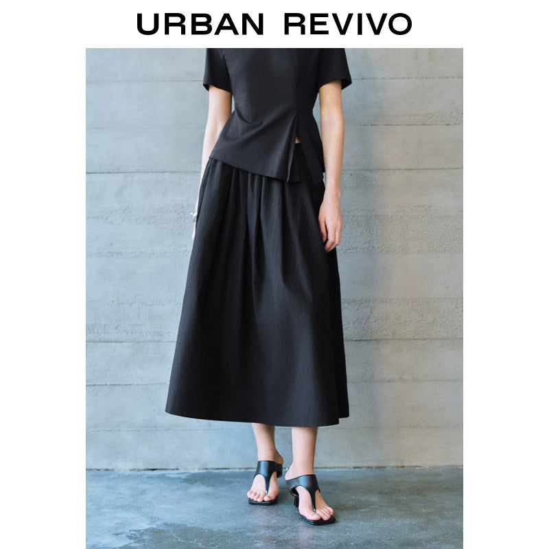 URBAN REVIVO Simple Elastic Waist Super Loose Skirt