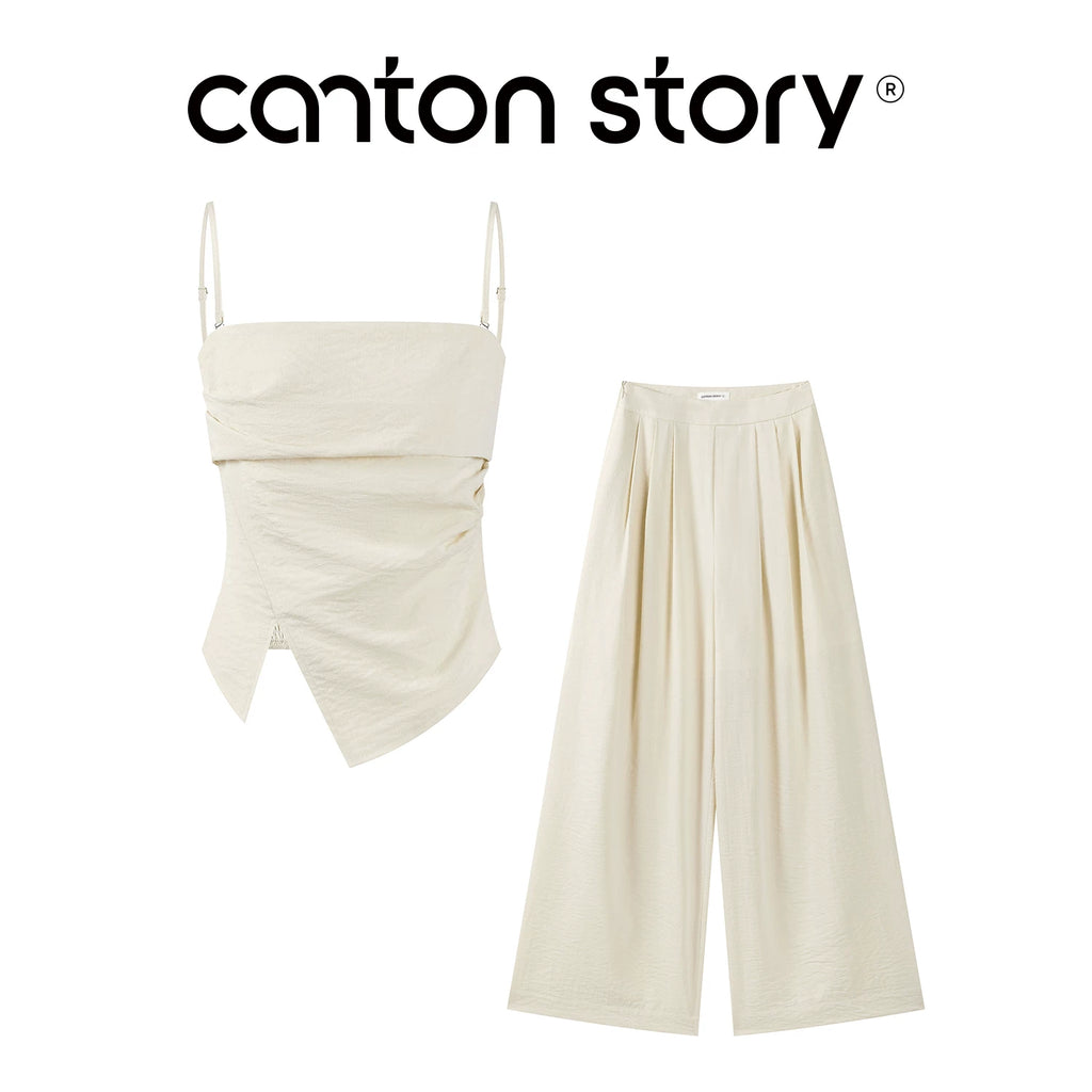 Cantonstory Backless Sleeveless Strap Casual Pants Set