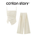Cantonstory Backless Sleeveless Strap Casual Pants Set