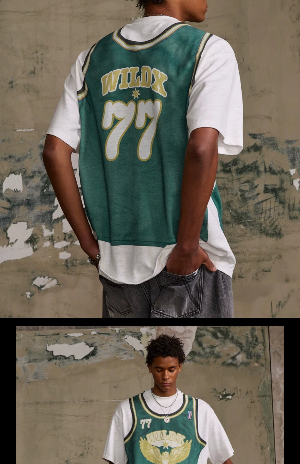 WildX Fake Two-piece Kangli Printed Retro Jersey Tee