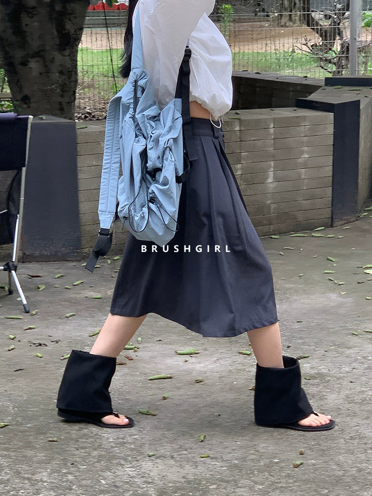 CHILIGIRL Open-toed Herringbone Cool Boots Two-wear Stacked Pants Tube Boots