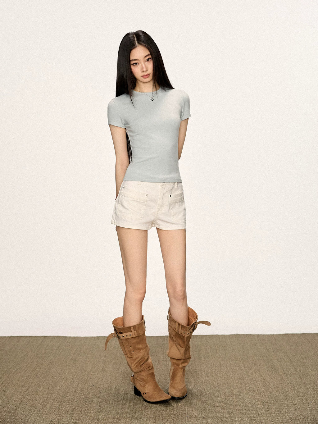 Cherry Melody Front Shoulder Crew Neck Slim Tee