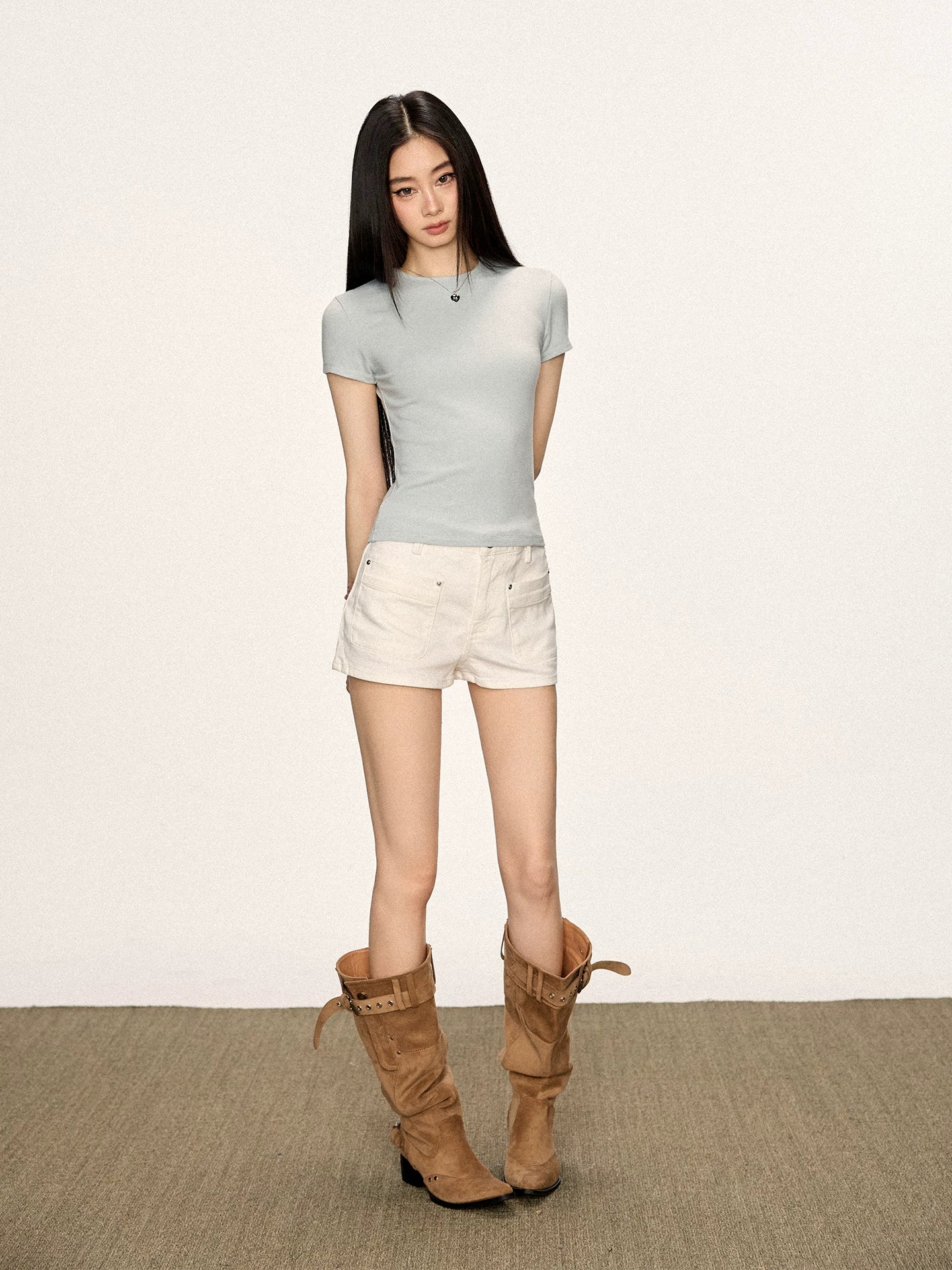 Cherry Melody Front Shoulder Crew Neck Slim Tee