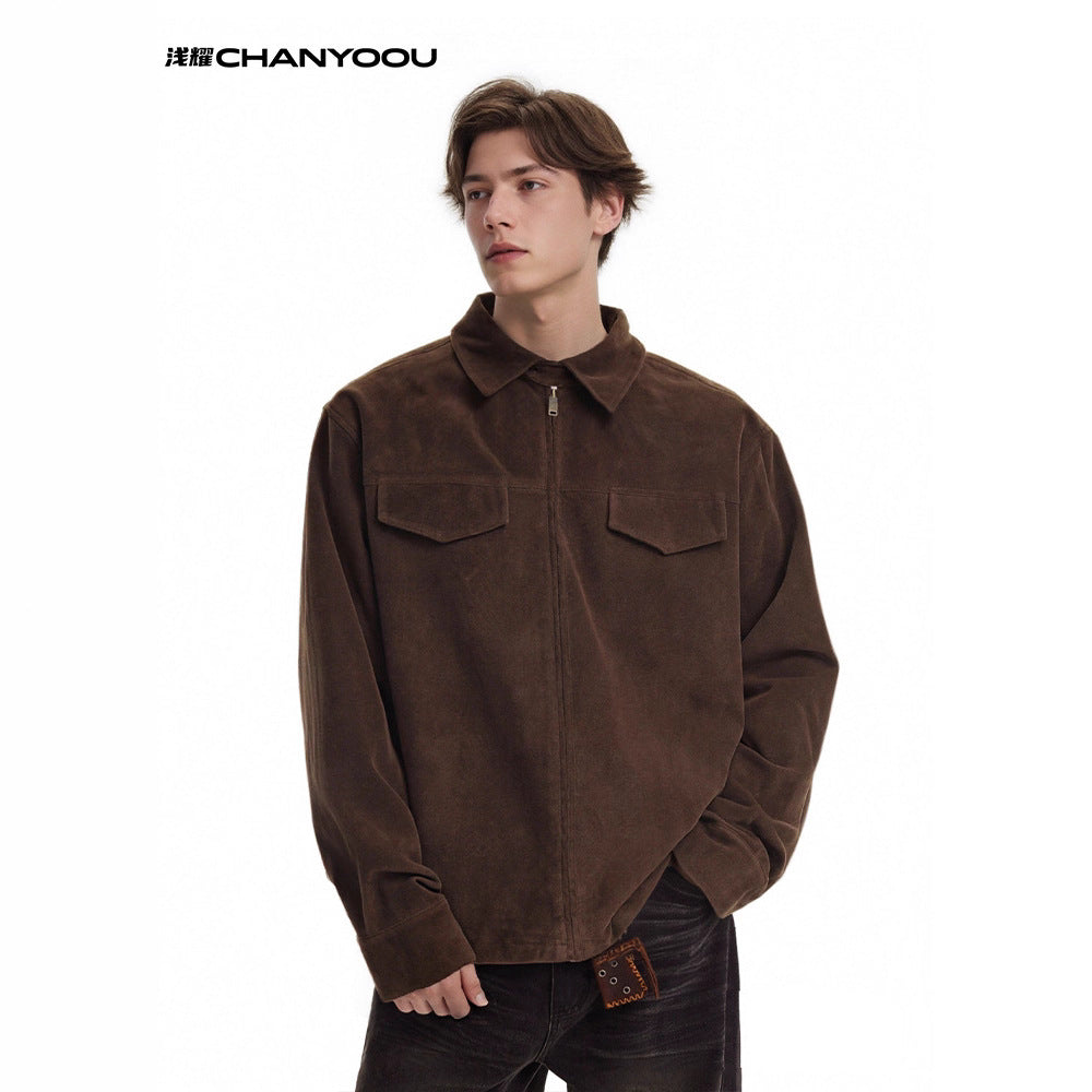CHANYOOU Retro Three-dimensional Deconstruction Splicing Imitation Suede Jacket
