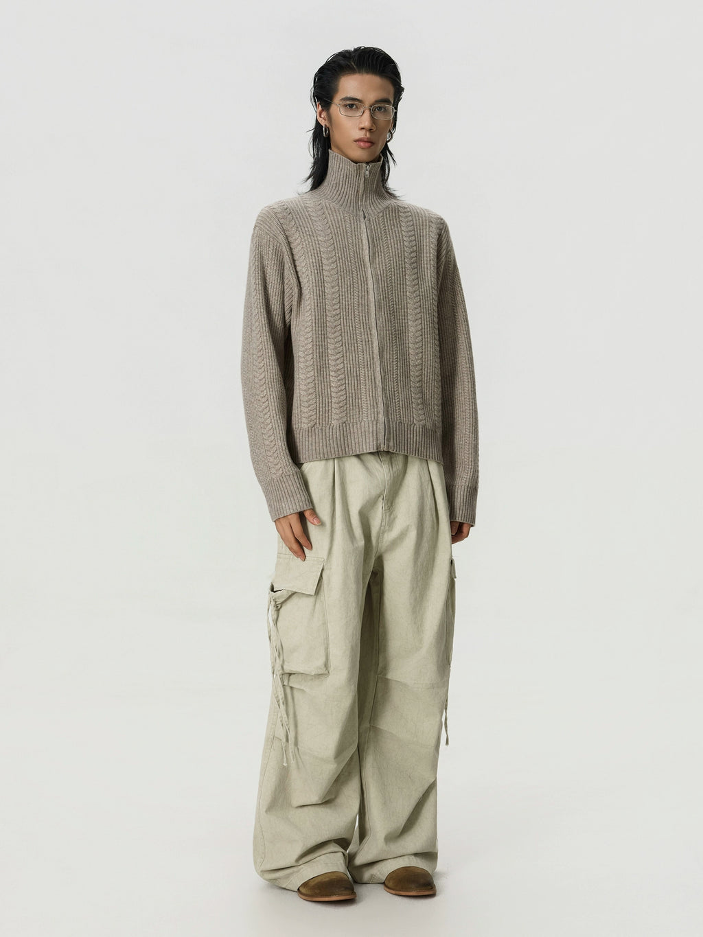 BTSG Zipper Stand-up Neck Versatile Knitted Sweater Jacket