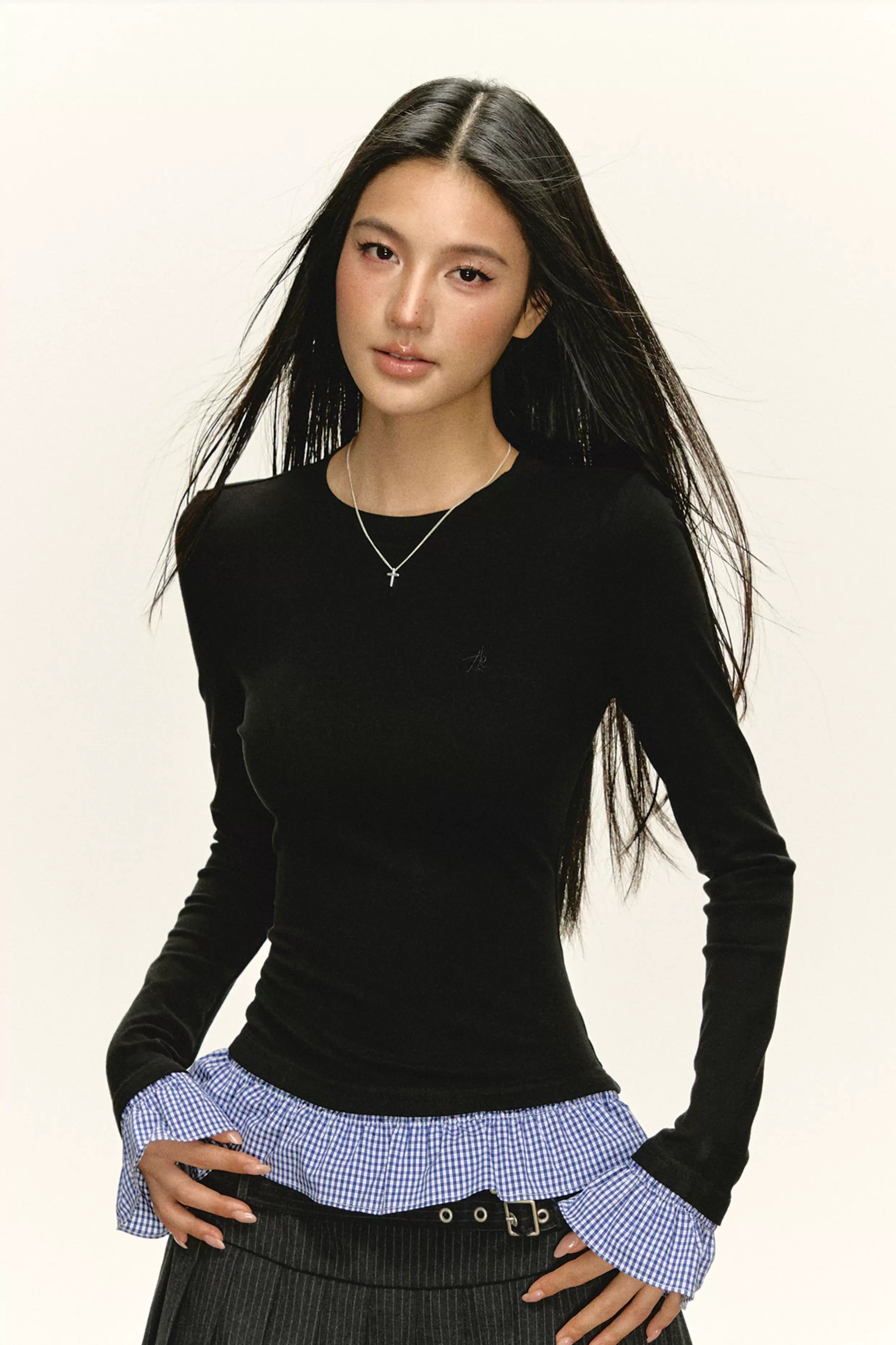 Ariseism Vintage Splicing Fake Two-piece Long Sleeve
