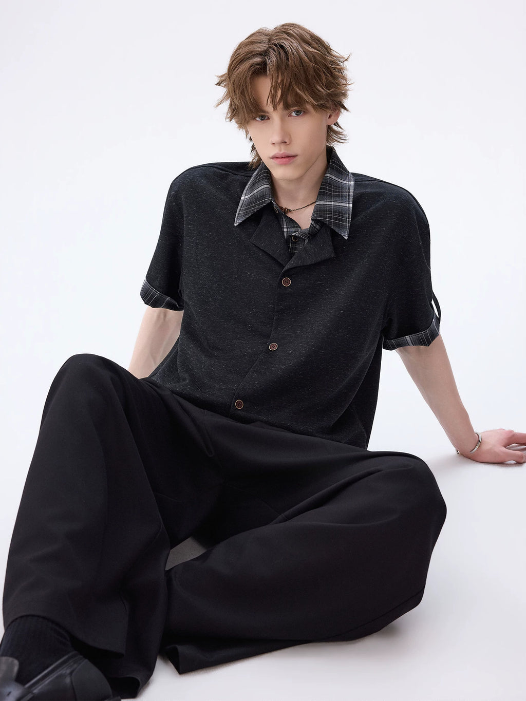 CHOR Checked Fake Two-piece Short-sleeved Shirt